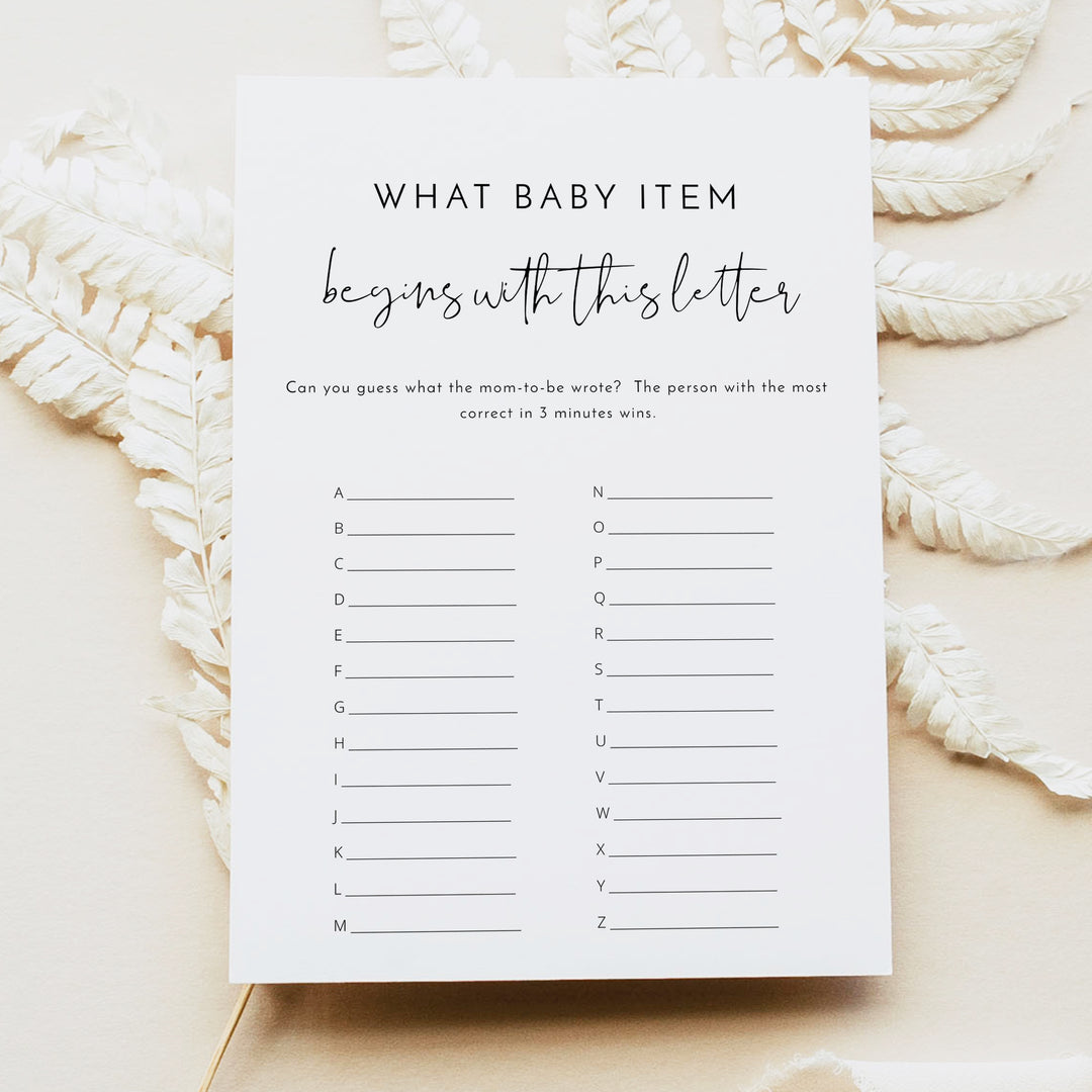 ADELLA ABC Baby Shower Game Printed or Instant Download | Modern Minimalist