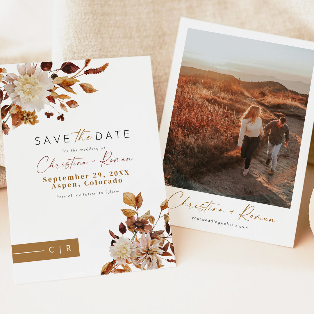 TALIA Terracotta and Blush Boho Floral Save the Date Printed or Instant Download