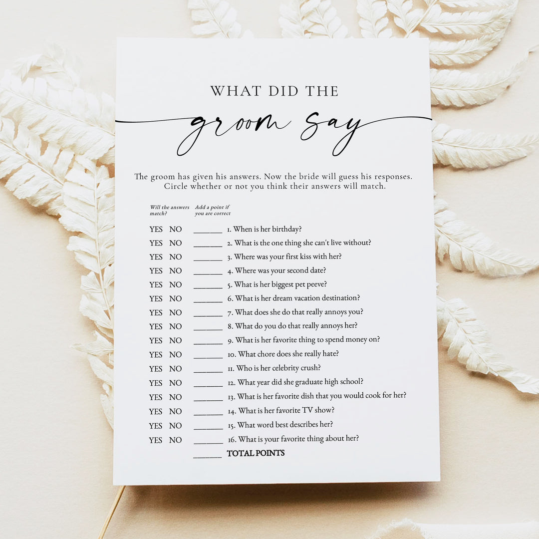 BLAIR What Did the Groom Say Bridal Shower Game
