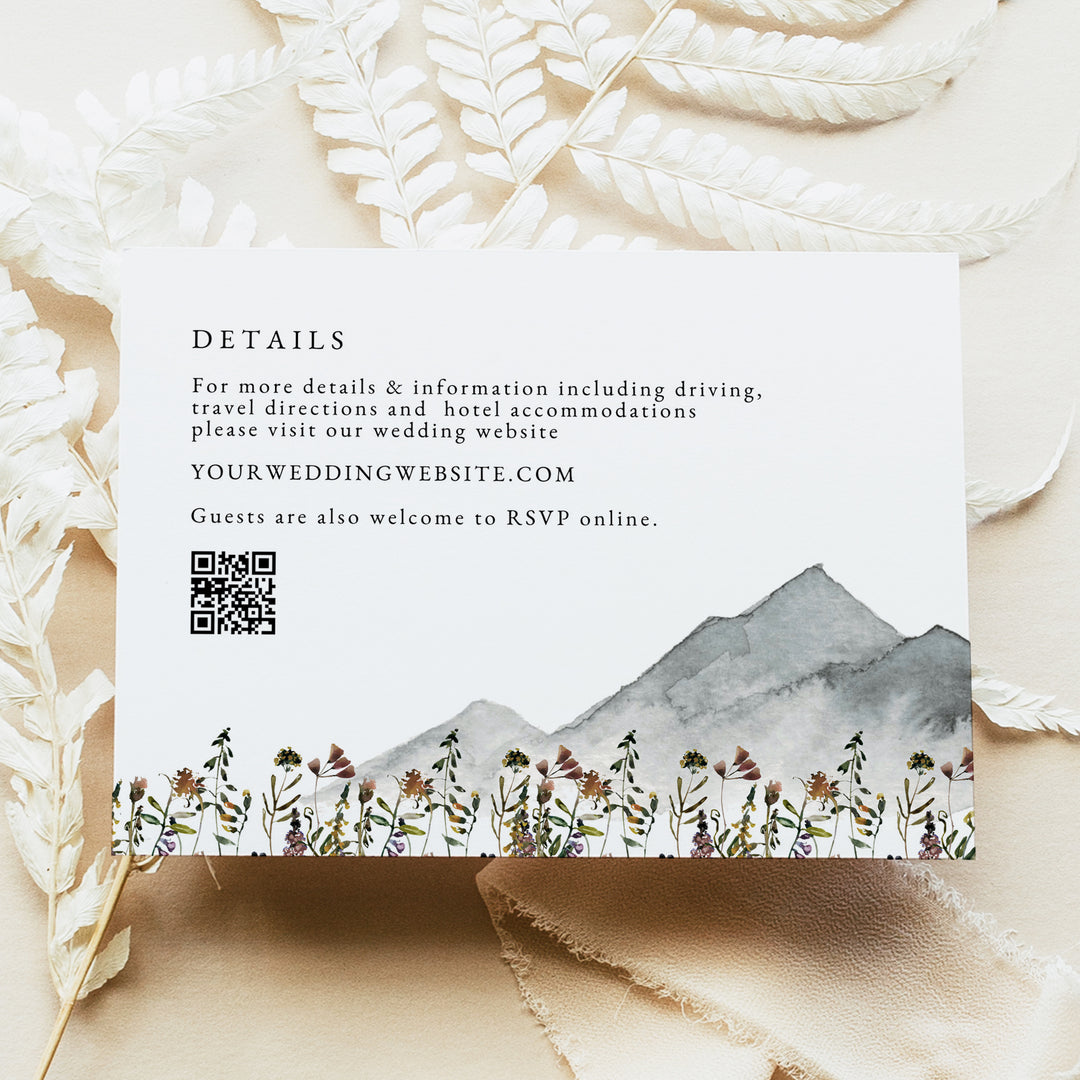 HEIDI Boho Muted Tones Wildflower Wedding Details Card Printed or Instant Download