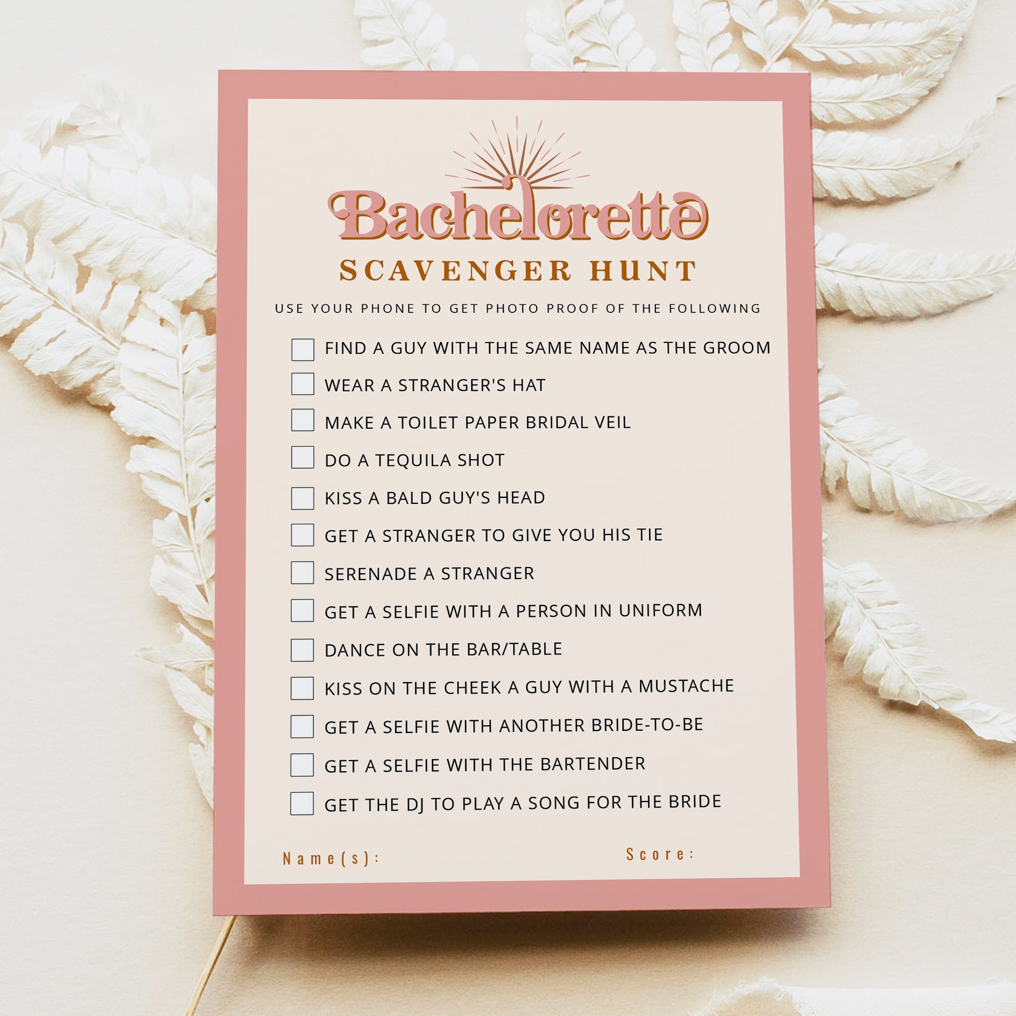 TRIXIE Retro Pink and Orange Scavenger Hunt Bachelorette Game – Unmeasured Events for Free Printable Bachelorette Scavenger Hunt