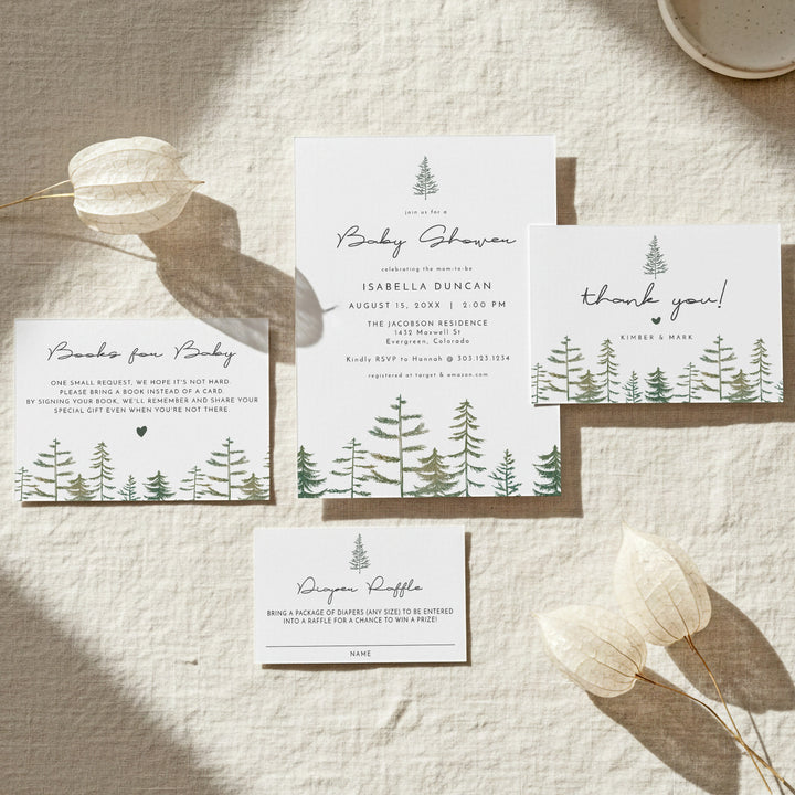 TIMBER Minimalist Woodland Baby Shower Invitation Bundle with Photo