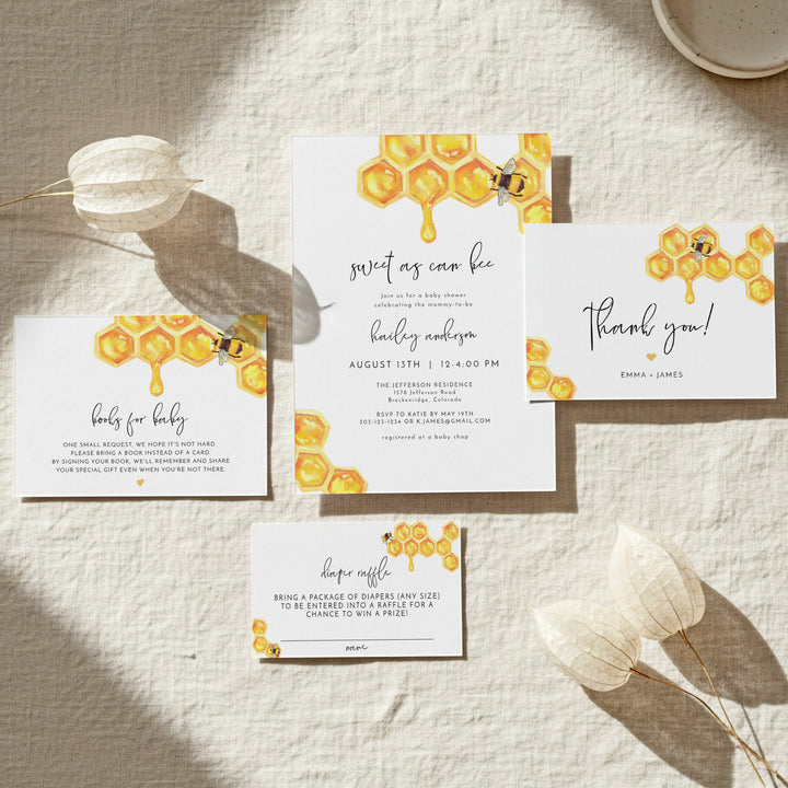 ROMY Sweet as Can Bee Rustic Honey Bee Baby Shower Invitation Suite