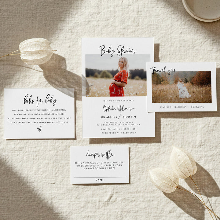 WILLOW Black and White Gender Neutral Baby Shower Invitation Suite