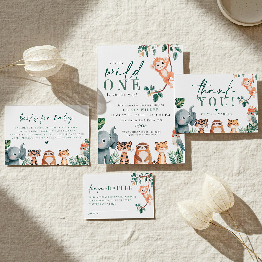 WILDER Wild One Jungle Baby Shower Invitation Bundle