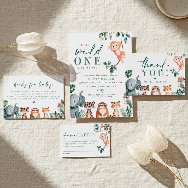 WILDER Wild One Jungle Baby Shower Invitation Bundle