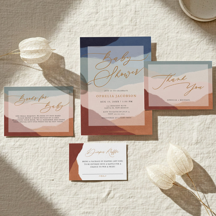 OPHELIA Gender Neutral Bohemian Desert Baby Shower Invitation Suite