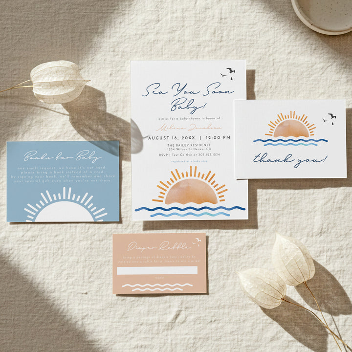OCEANSIDE Sea You Soon Baby Shower Invitation Suite with Photo