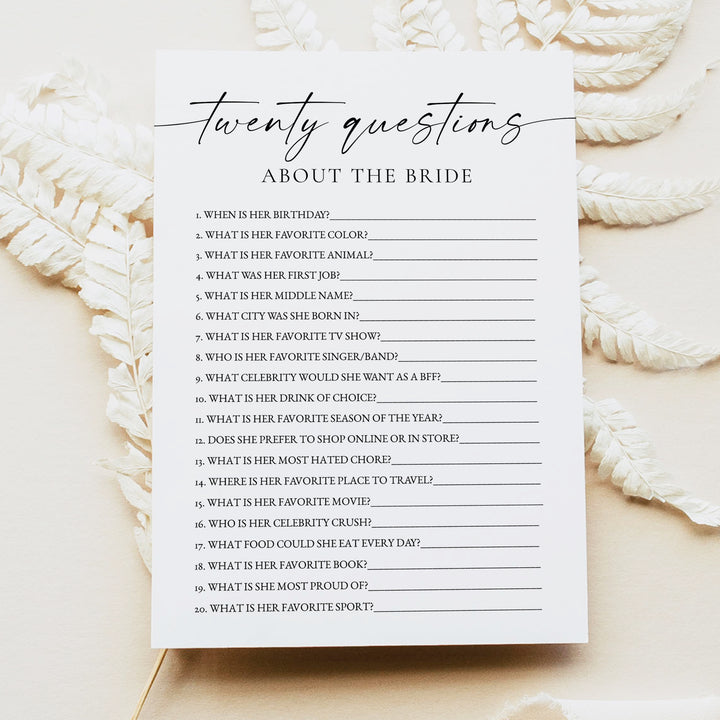 BLAIR Twenty Questions About The Bride Bridal Shower Game
