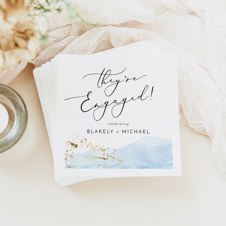 BLAKELY They're Engaged Modern Minimalist Watercolor Engagement Napkins