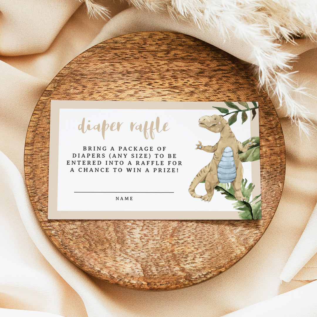 SPIKE Beige Dino Baby Boy Shower Diaper Raffle Cards