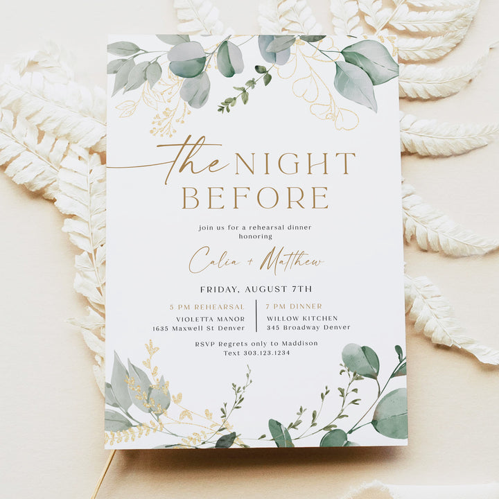 CALIA The Night Before Elegant Greenery Rehearsal Dinner Invitations