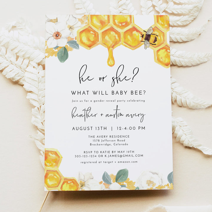 ROMY Watercolor Floral Honey Bee Baby Shower Advice Cards