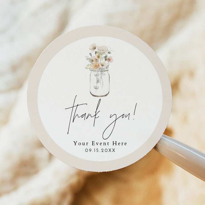 POPPY Round Wildflower Favor Thank You Stickers
