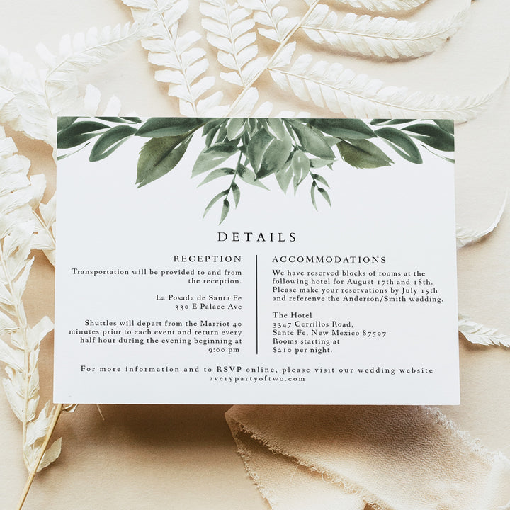 LANA Elegant Greenery Garden Wedding Details Card