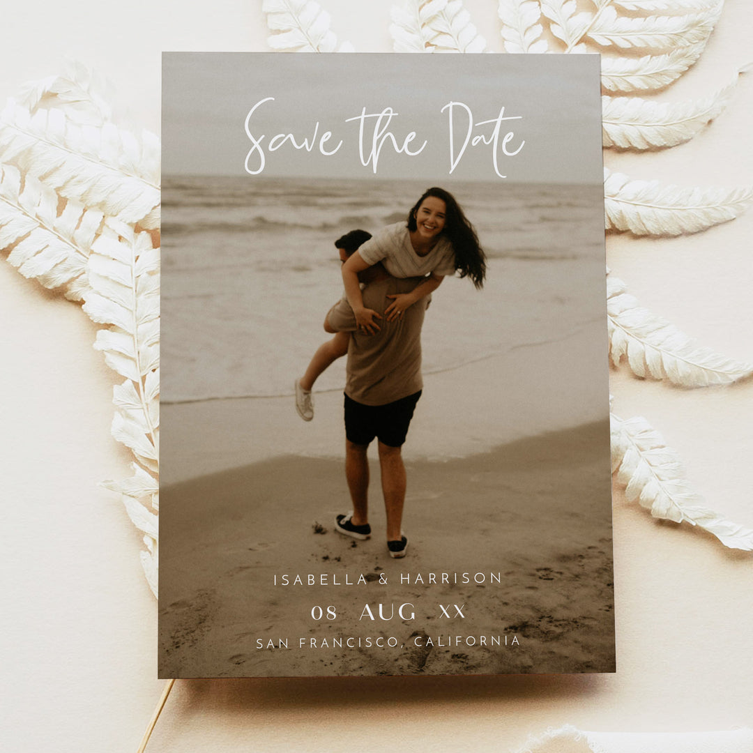 WILLOW Minimalist Editorial Wedding Photo Save the Date Card