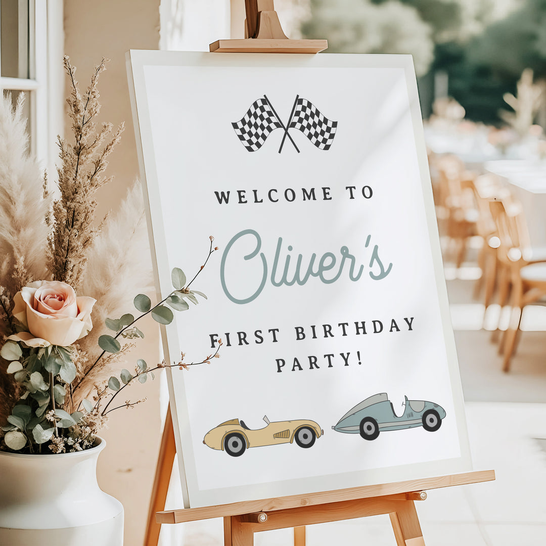 MAVERICK 1st Birthday Racing Car Birthday Party Welcome Sign