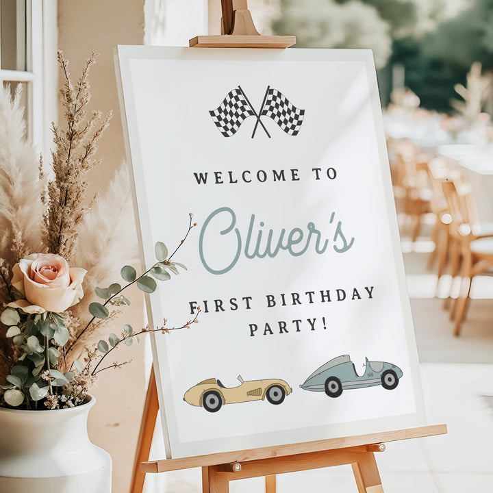 MAVERICK 1st Birthday Racing Car Birthday Party Welcome Sign