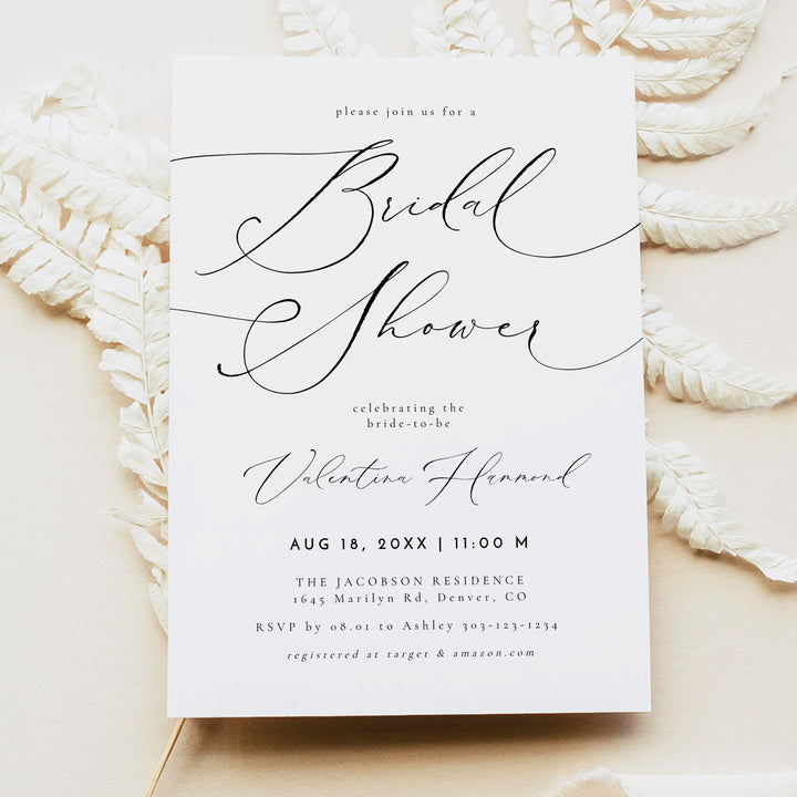 VALENTINA Elegant Calligraphy Bridal Shower Invitation with Photo