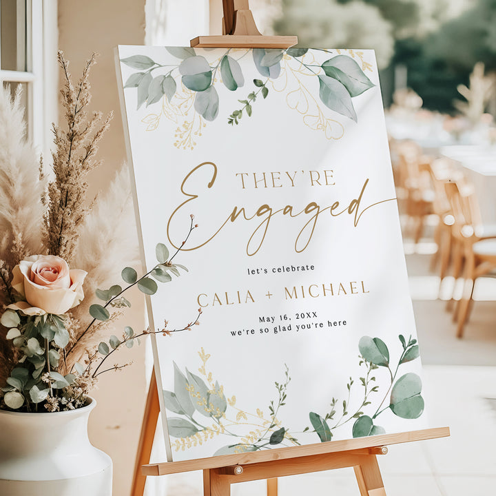 CALIA Green and Gold Botanical Engagement Party Welcome Sign