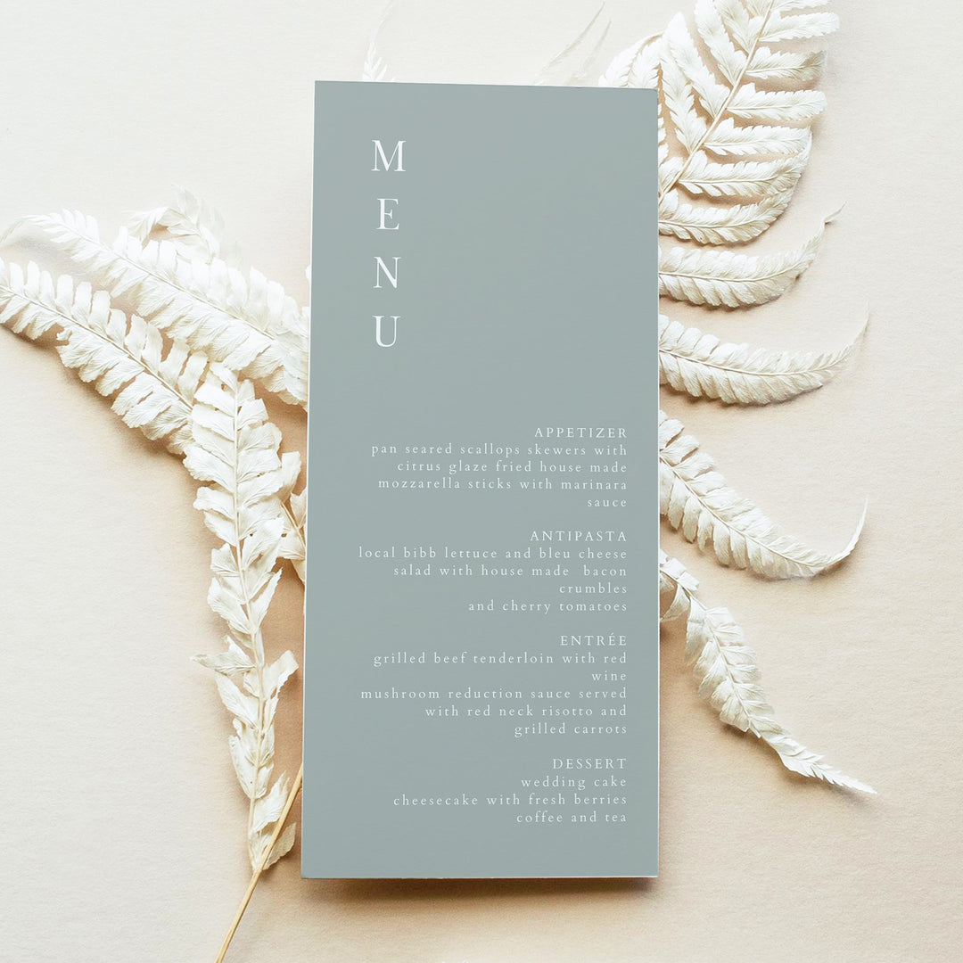 NINA Simple Sage Green Menu Cards for Elegant Boho Wedding