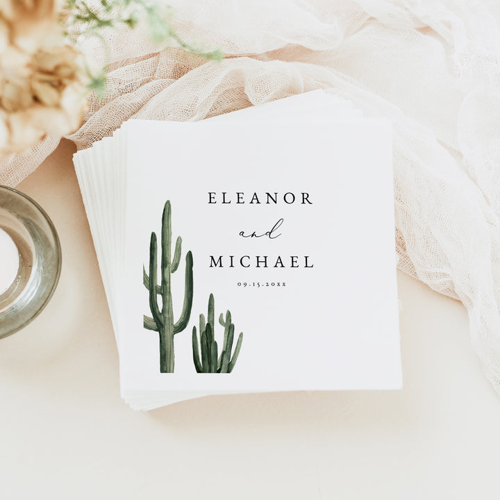 ELEANOR Modern Boho Cactus Wedding Napkin Personalized