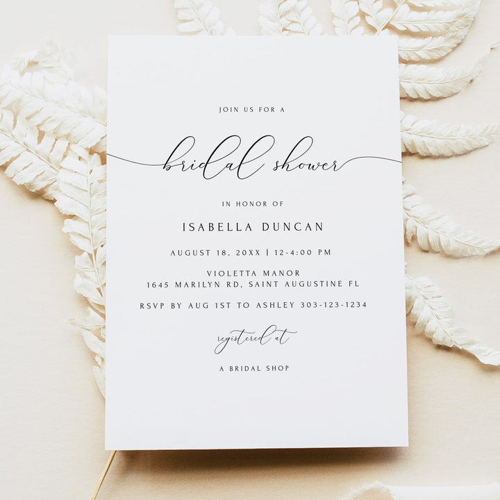ASHER Elegant Black and White Bridal Shower Invitation
