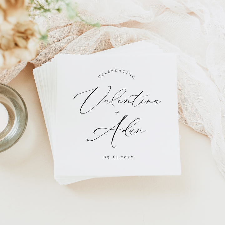 VALENTINA Personalized Black and White Elegant Wedding Napkins
