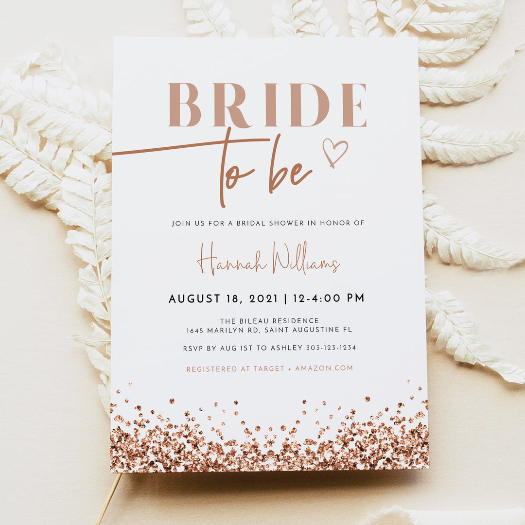 REGINA Rose Gold Glitter Bride To Be Bridal Shower Photo Invitations