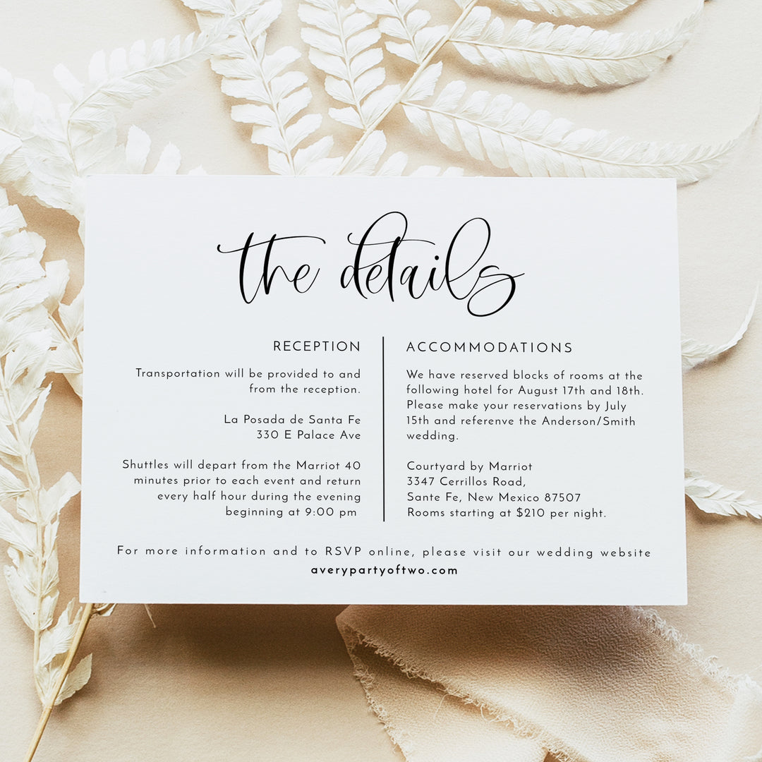 JOLIE Romantic Script Wedding Details Card