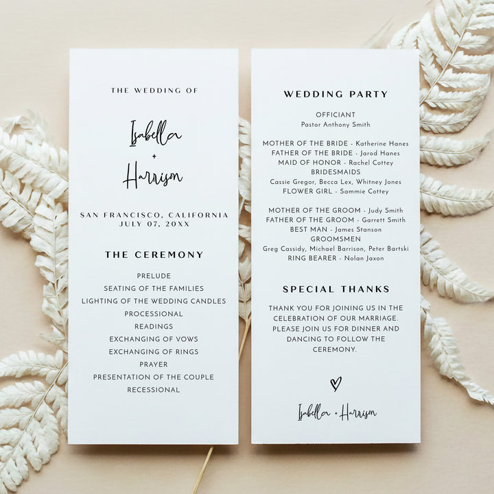 WILLOW Simple Black and White Luxury Wedding Programs