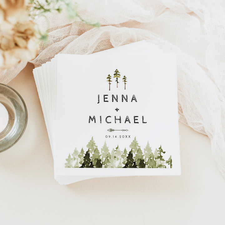 JENNA Pine Tree Forest Wedding Napkins Personalized