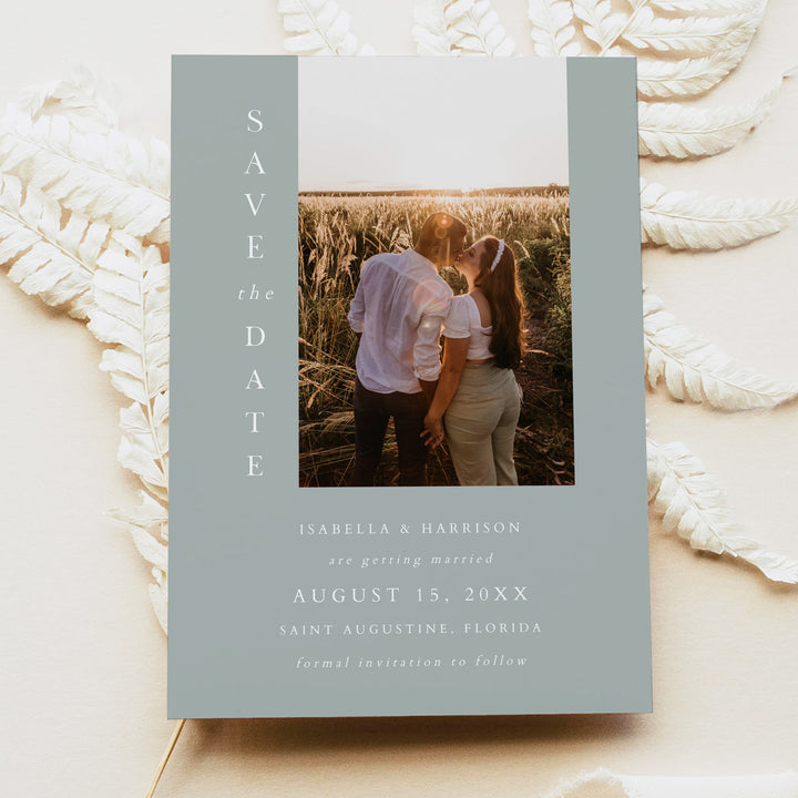NINA Sage Green Boho Photo Save the Date Wedding Invitation