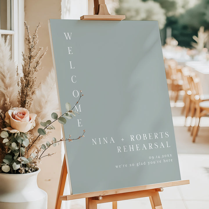 NINA Modern Sage Green Rehearsal Dinner Welcome Sign
