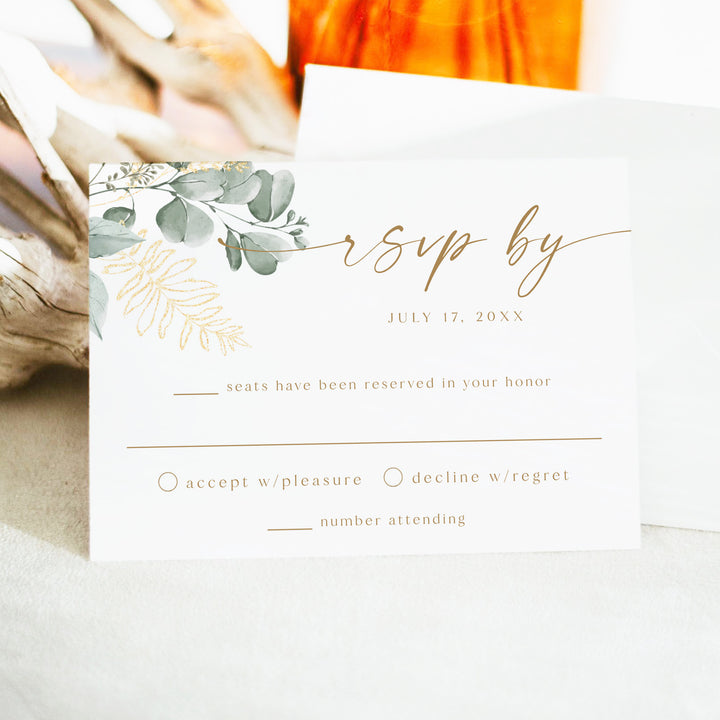 CALIA Elegant Watercolor Greenery Wedding RSVP Cards with Envelope