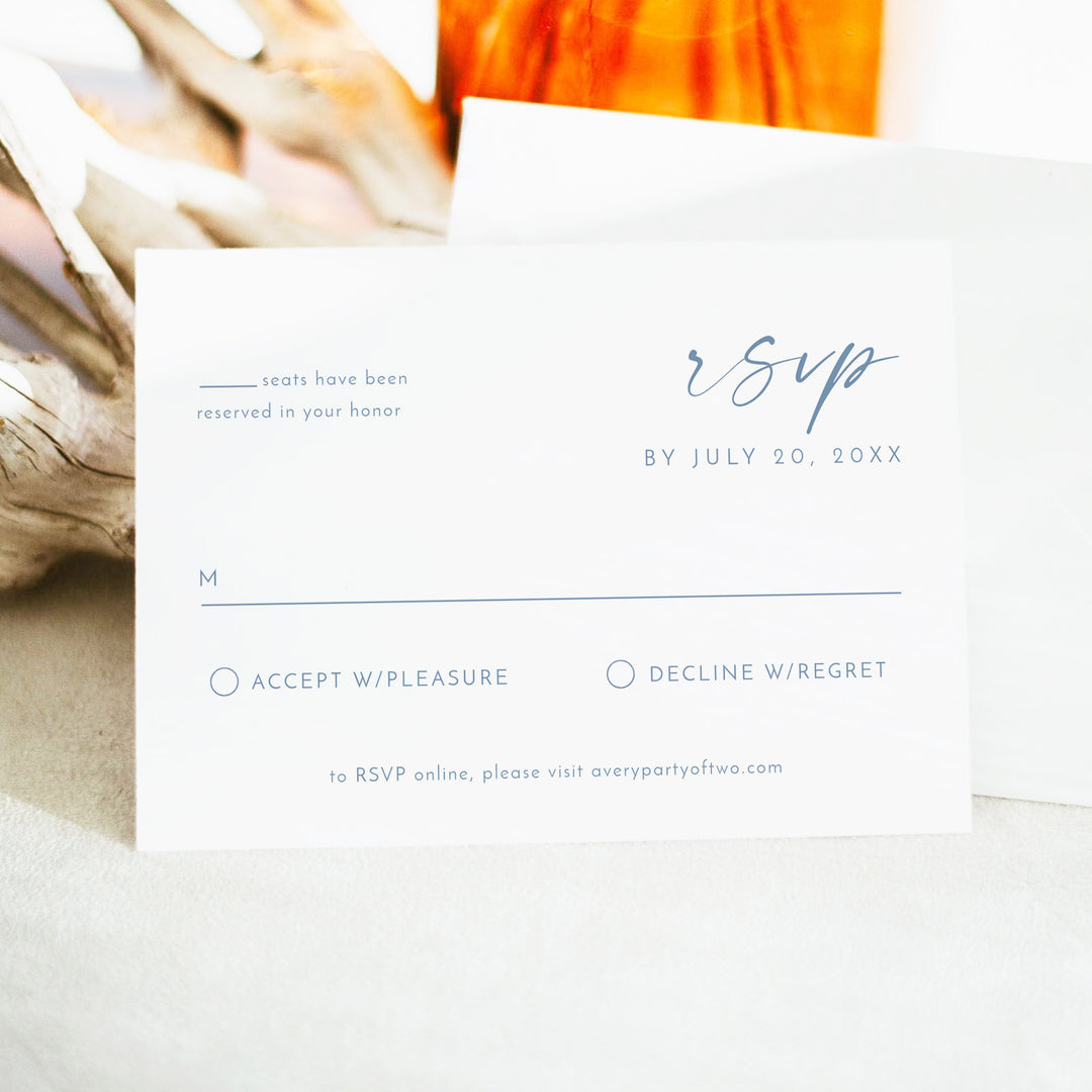 KENNEDY Simple Blue Wedding RSVP Cards with Envelope