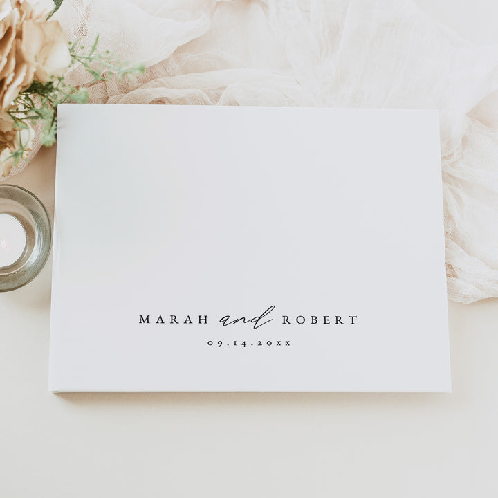 MARAH Personalized Simple Black and White Script Guest Book