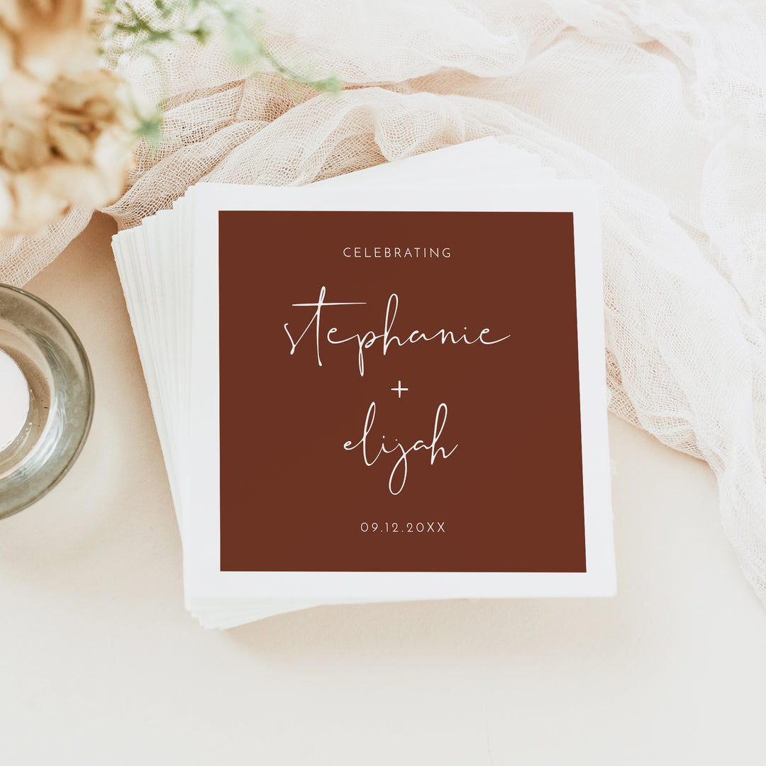 CORIANDER Modern Calligraphy Burnt Orange Wedding Napkin