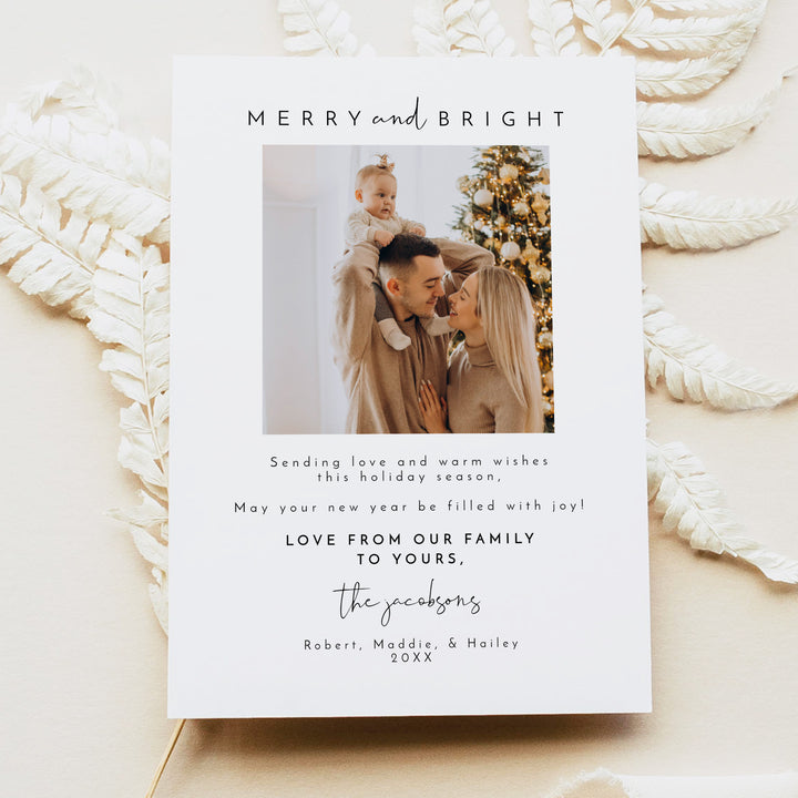 ADELLA Merry and Bright Minimalist Christmas Card with Photo