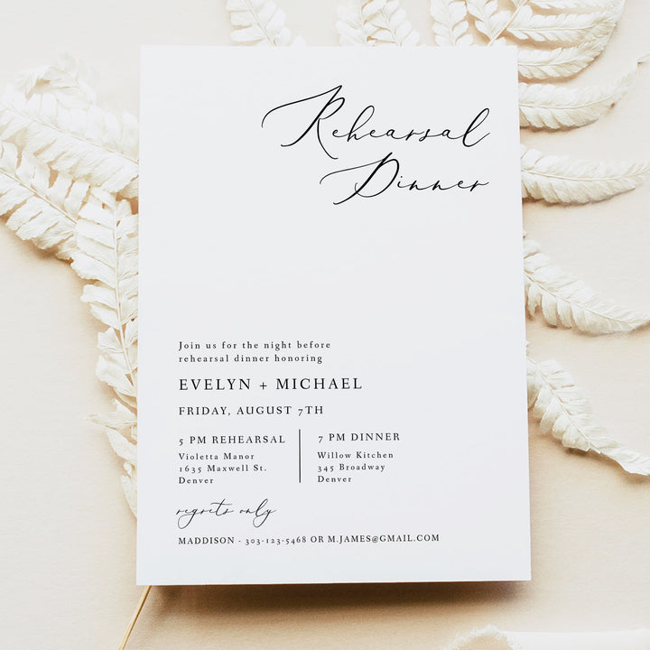 EVELYN Modern Minimalist Wedding Rehearsal Dinner Invitations