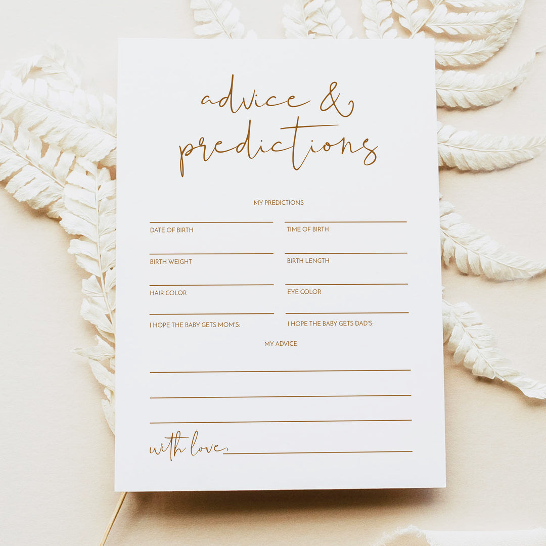 INDIE Gender Neutral Baby Shower Advice and Predictions Activity Card