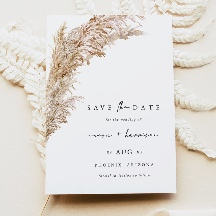 CIERA Dry Pampas Grass Rustic Wedding Save the Date Cards with Photo