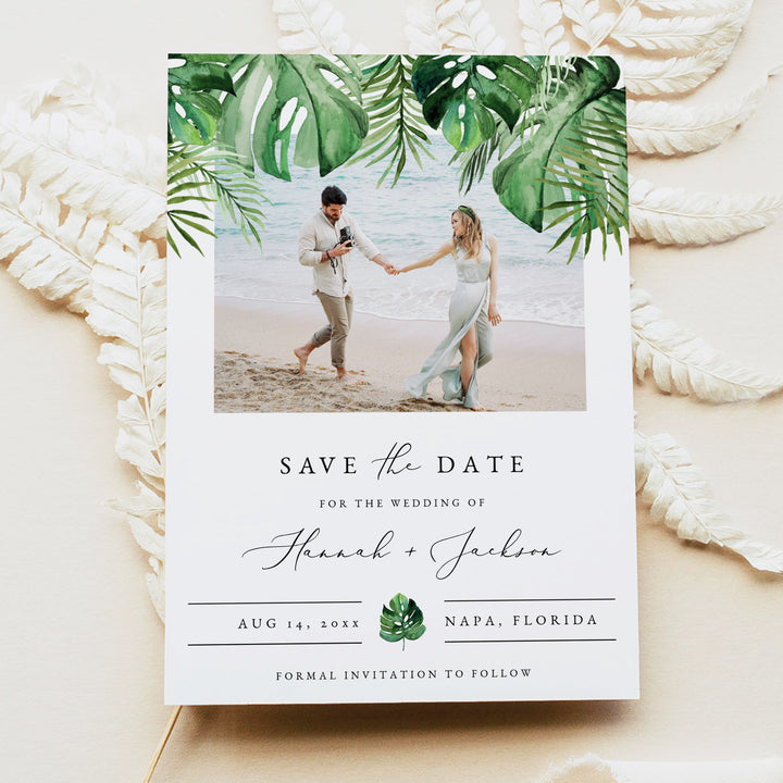 CORA Tropical Beach Engagement Photo Save the Date Cards