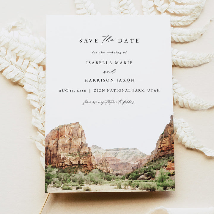 ZION NATIONAL PARK Utah Mountain Wedding Save the Date Card with Photo