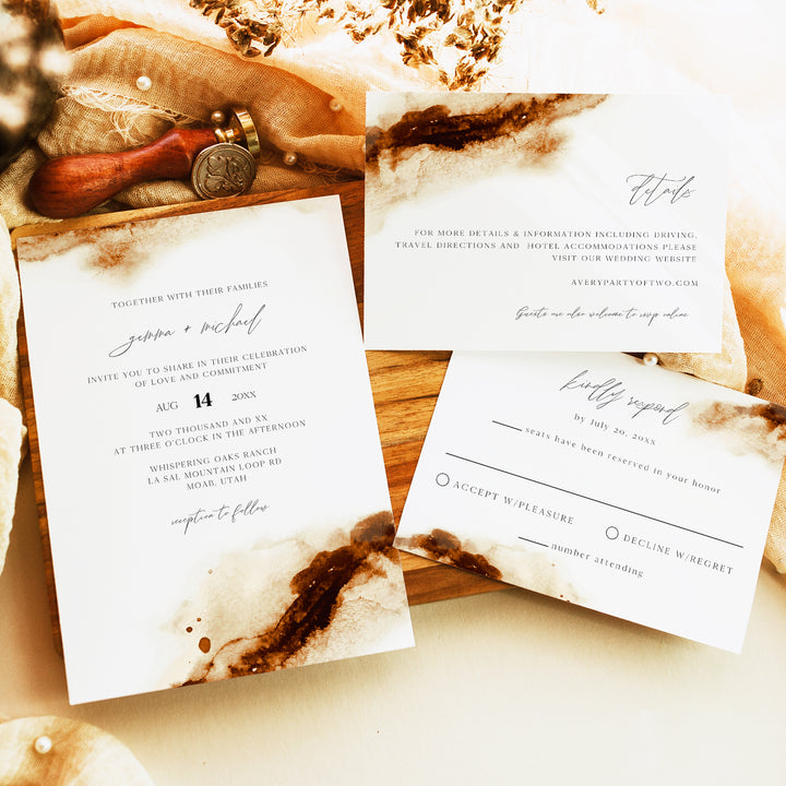JAYLA Modern Rust Watercolor Photo Wedding Invitation Suite