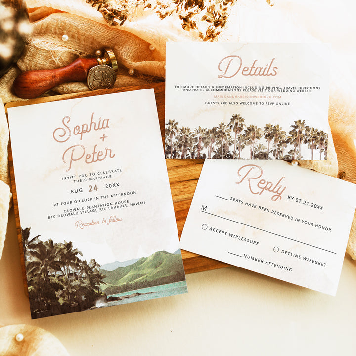 NANI Vintage Hawaiian Destination Wedding Invitation Suite