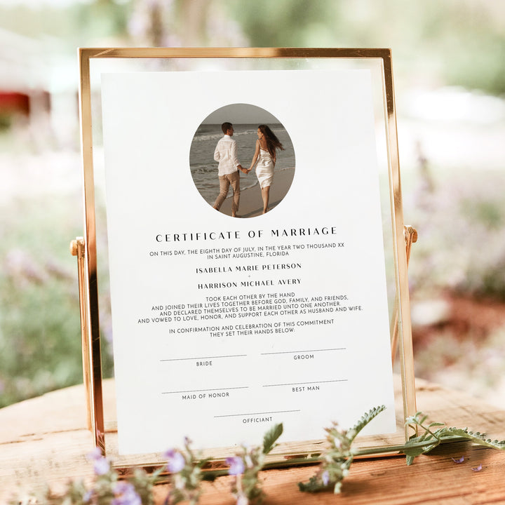 WILLOW Simple Marriage Handfasting Certificate with Photo - Unframed