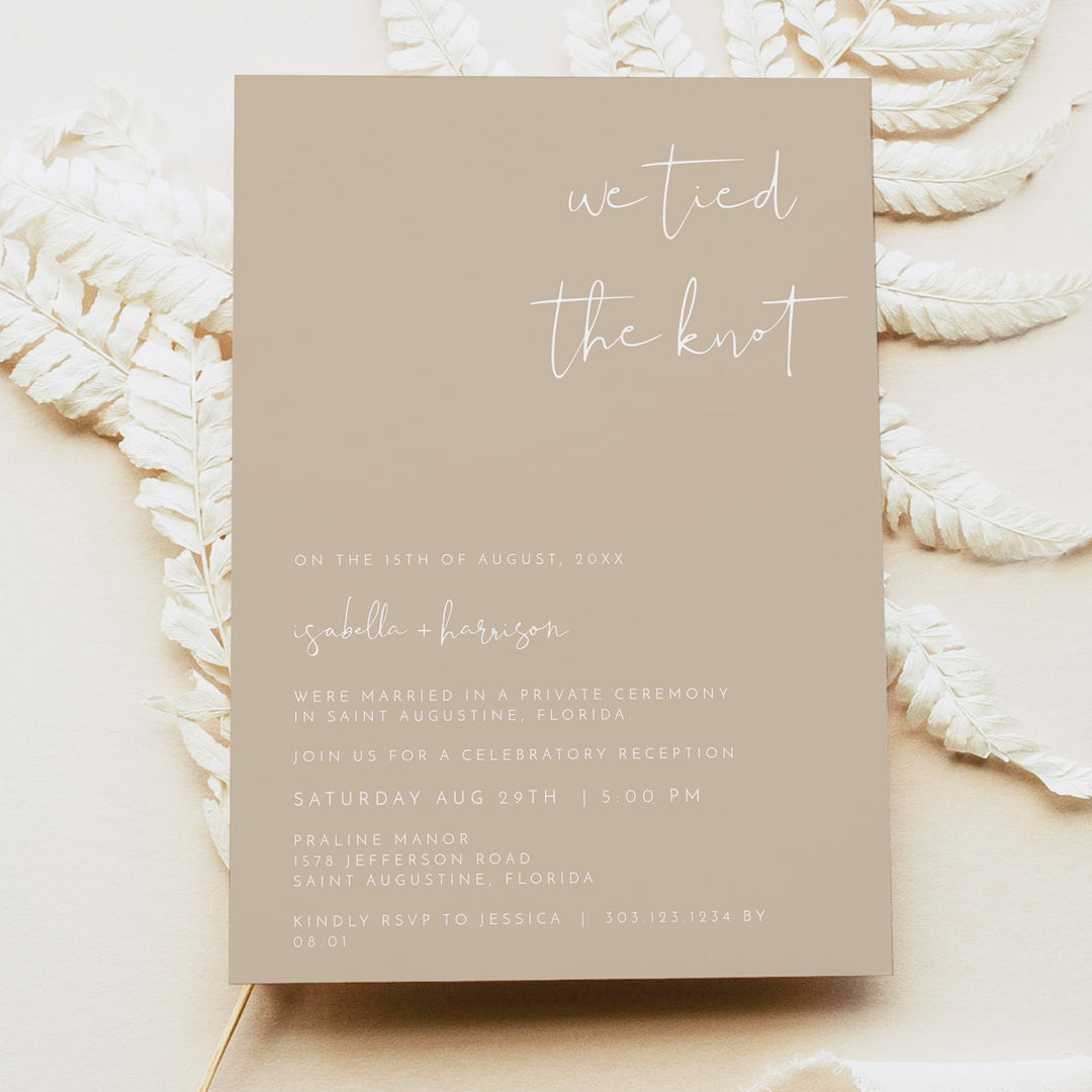 INDIE We Tied the Knot Minimalist Beige Elopement Invitation
