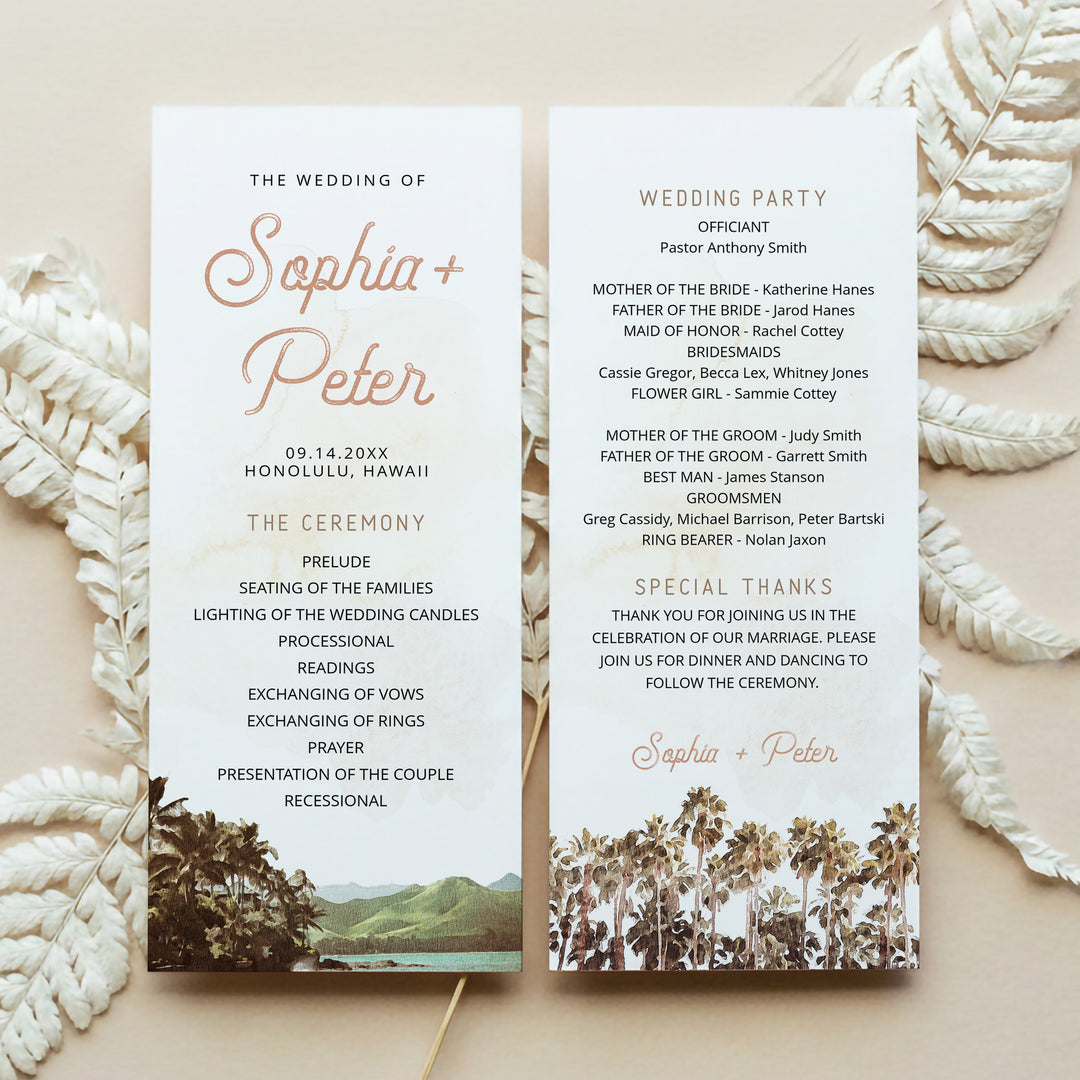 NANI Retro Hawaii Beach Wedding Programs