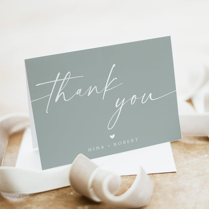 NINA Light Green Boho Thank You Cards with Envelope